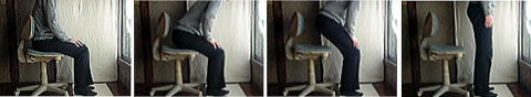 リハビリ施設で行われている、椅子からの起立動作の分析。